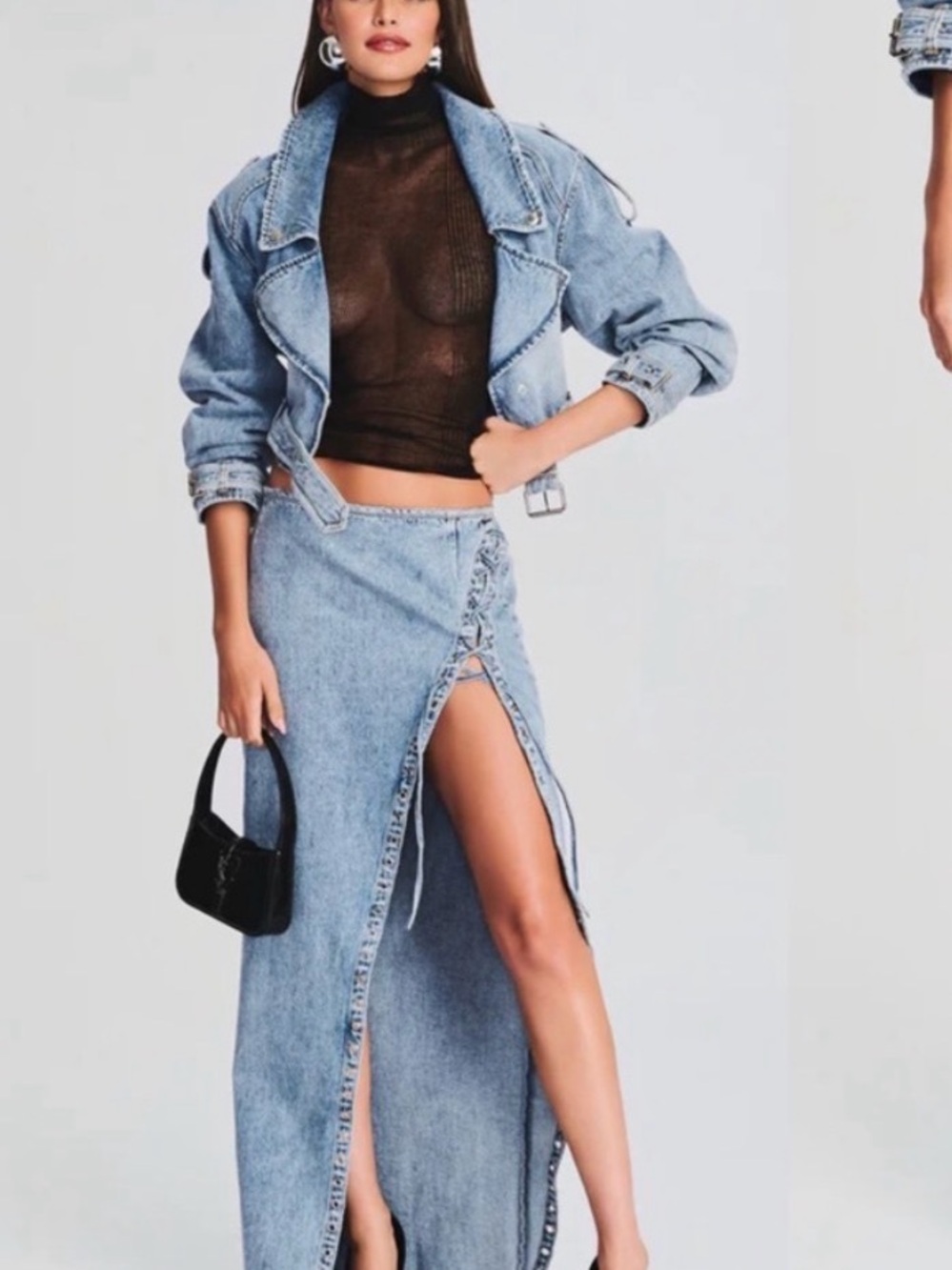 Retrofete SOLDOUT High-Slit Light Wash Denim Maxi Skirt